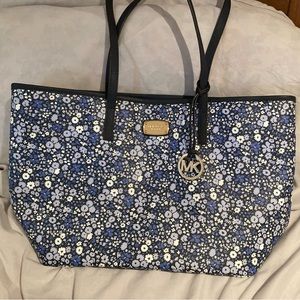 Michael Kors Camille Blue & White Floral Large Satchel Handbag Purse